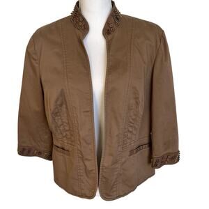 Coldwater Creek Jacket Size 16 Brown Wood Beads on Collar & Wrists Lined